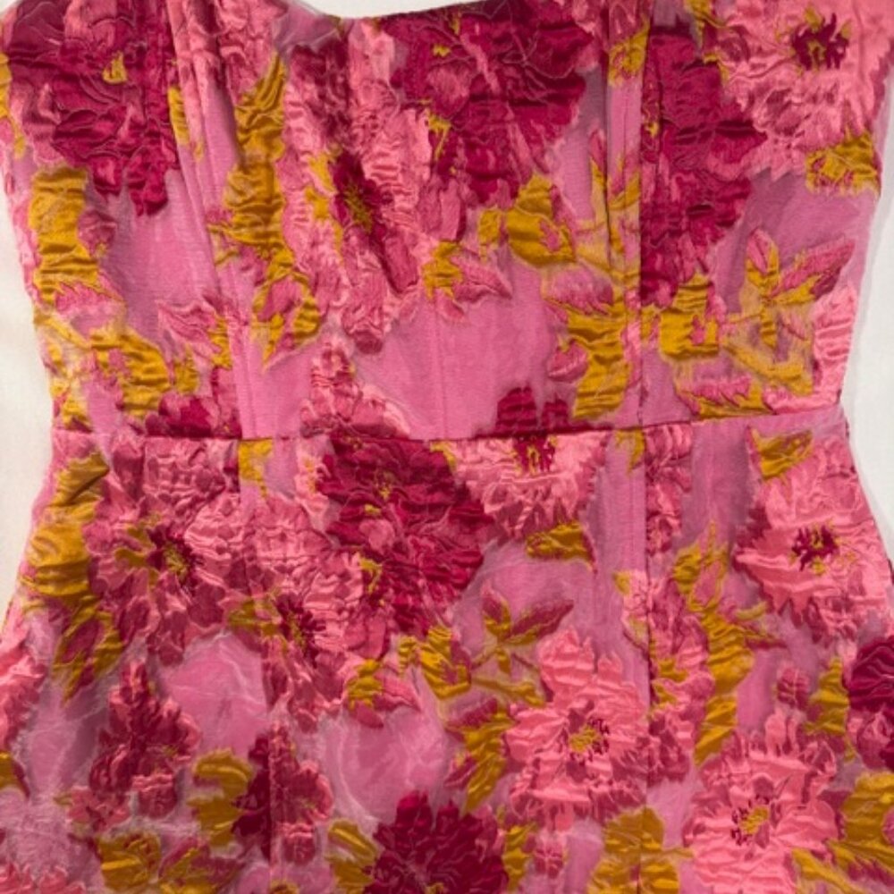Showpo Strapless Floral Dress Size 12 Pink Jacquard Party Spring Summer - Picture 4 of 12